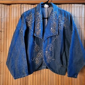 Womens Bolo cropped Blue Jean jacket with embroidery and gold studs